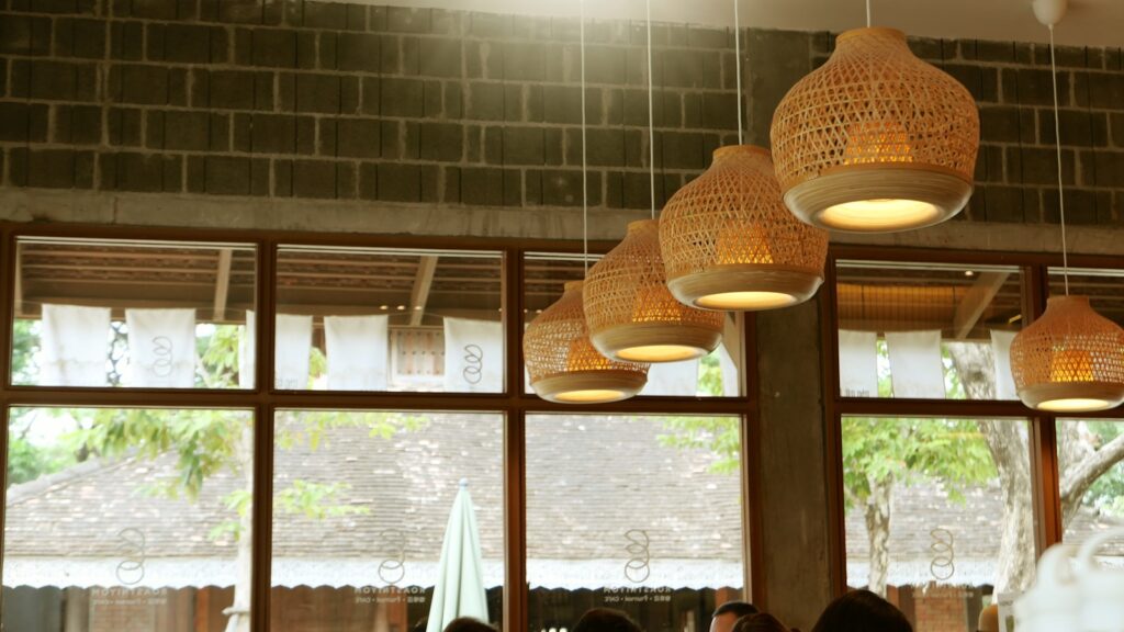 a group of people sitting at a table in front of a window